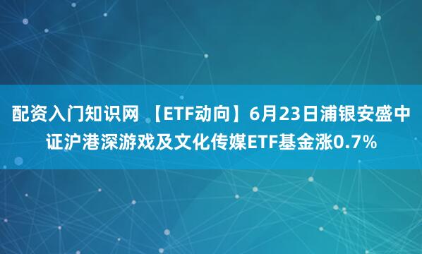 配资入门知识网 【ETF动向】6月23日浦银安盛中证沪港深游戏及文化传媒ETF基金涨0.7%